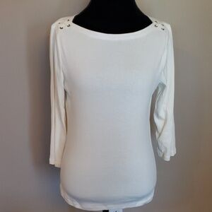 Cream 3/4 sleeve light ralph laurel laced shoulder